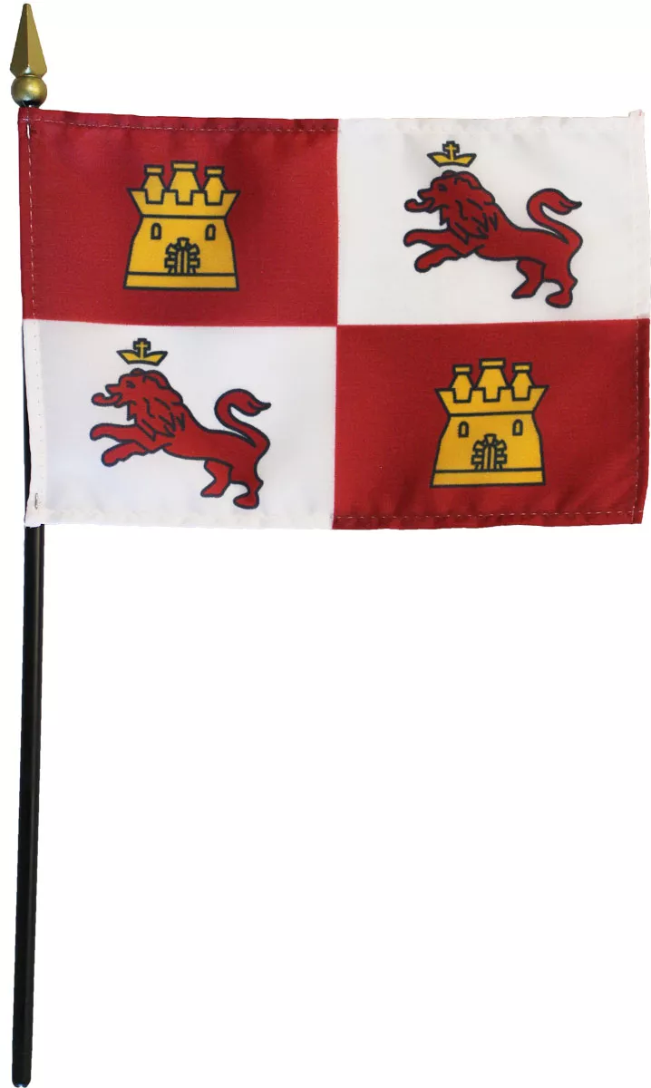 Castile and Leon (Lions and Castles) - 4"X6" Stick Flag - 4" x 6", Without Fringe