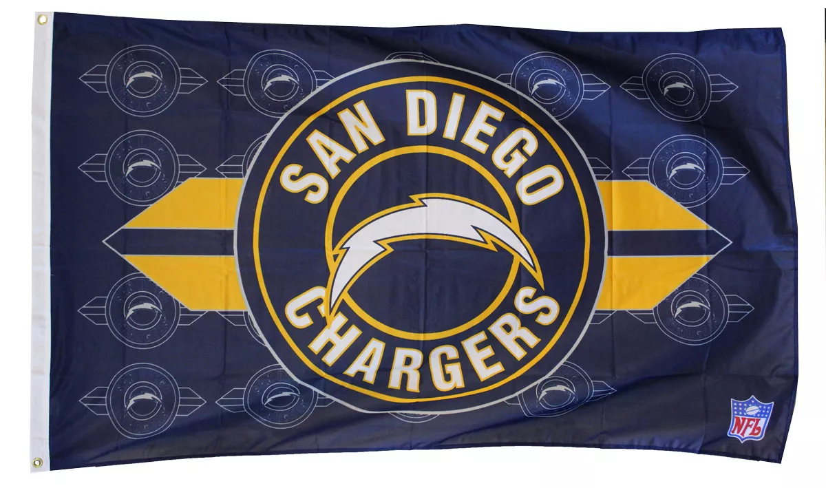 San Diego Chargers - 3'x5' NFL Polyester Endzone Flag - Polyester, 3' x 5', Without Fringe, Grommets, Dyed