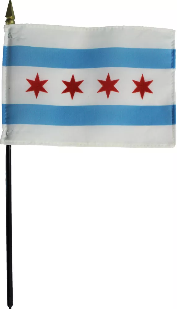 Chicago - 4"X6" Stick Flag - 4" x 6"
