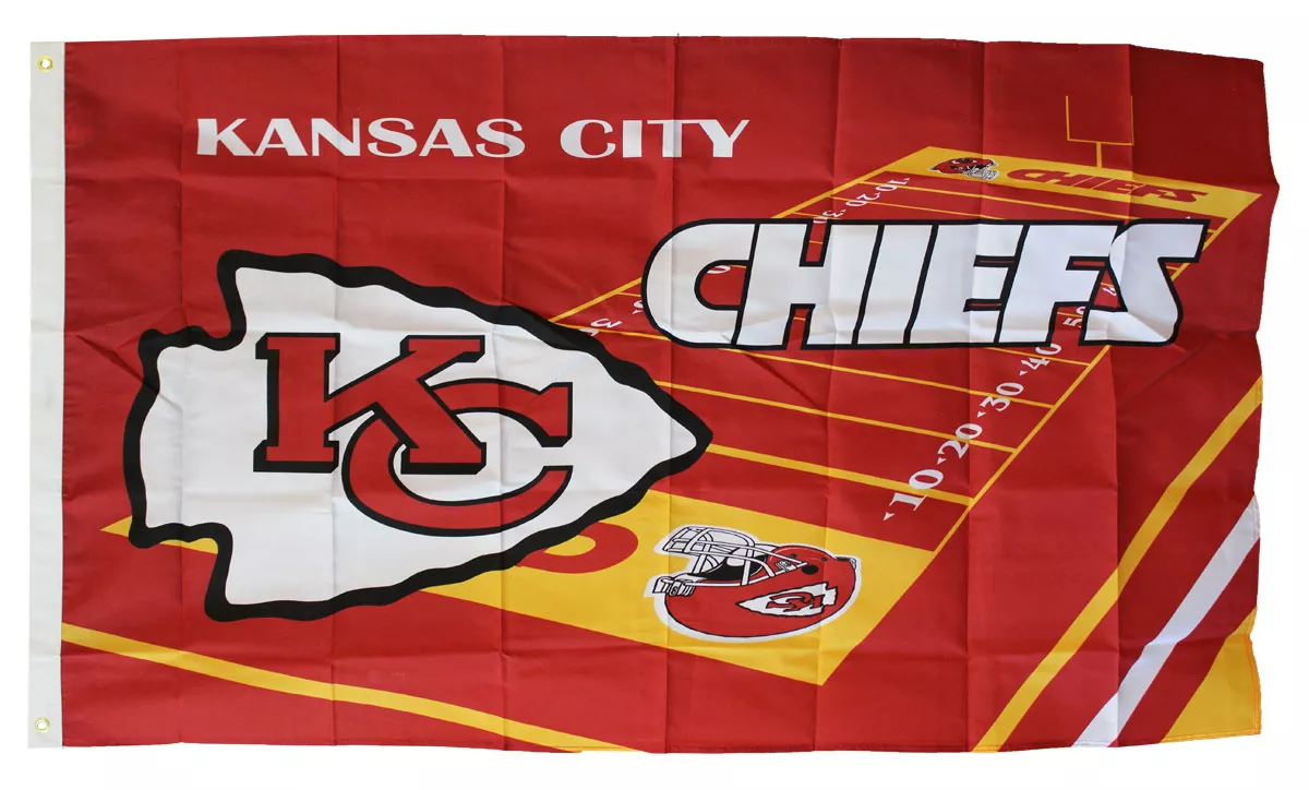 Kansas City Chiefs - 3' x 5' NFL Polyester Flag (Field Design) - Medium Knit Polyester, 3' x 5', Without Fringe, Grommets, Dyed