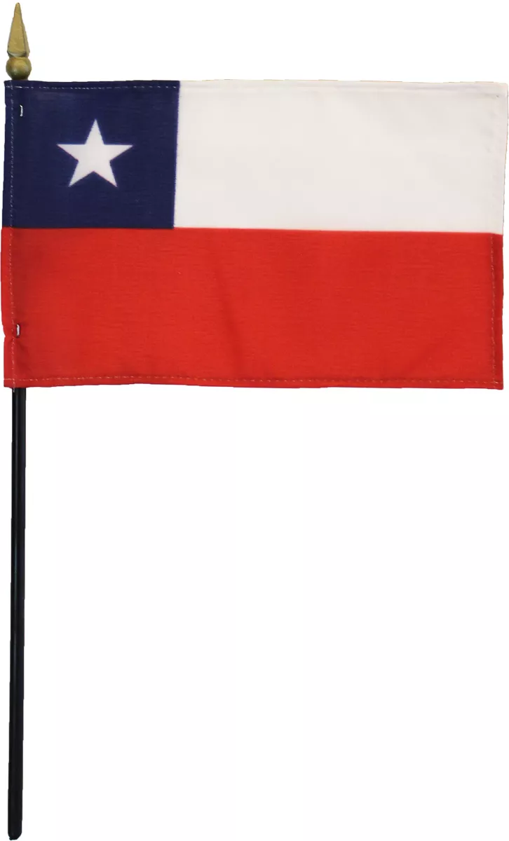 Chile - 4"X6" Stick Flag - 4" x 6", Without Fringe