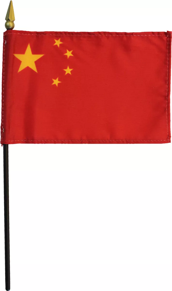 China - 4"X6" Stick Flag - 4" x 6", Without Fringe