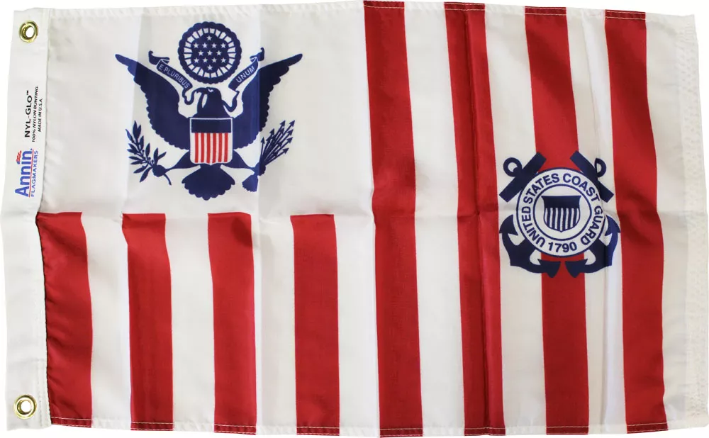 Coast Guard Ensign - 15"X24" Nylon Flag - Nylon, Without Fringe, Grommets, Dyed