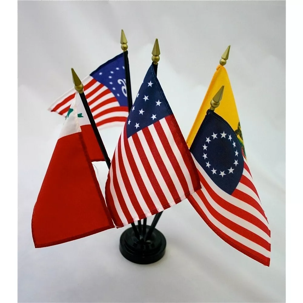 Colonial Series No. 1 - 4" x 6" Historical Stick Flag Set (5 Flags) - Nylon, 4" x 6", Without Fringe, Dyed