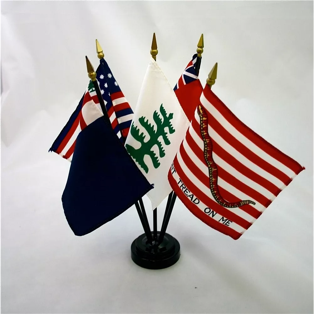 Colonial Series No. 2 - 4" x 6" Historical Stick Flag Set (5 Flags) - Nylon, 4" x 6", Without Fringe, Dyed