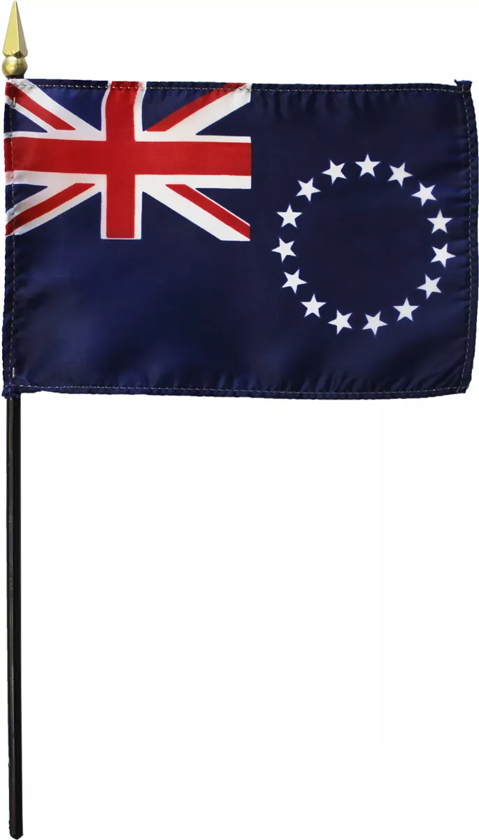 Cook Islands - 4"X6" Stick Flag - 4" x 6", Without Fringe
