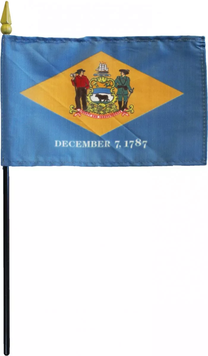 Delaware - 4"X6" Stick Flag - 4" x 6", Without Fringe