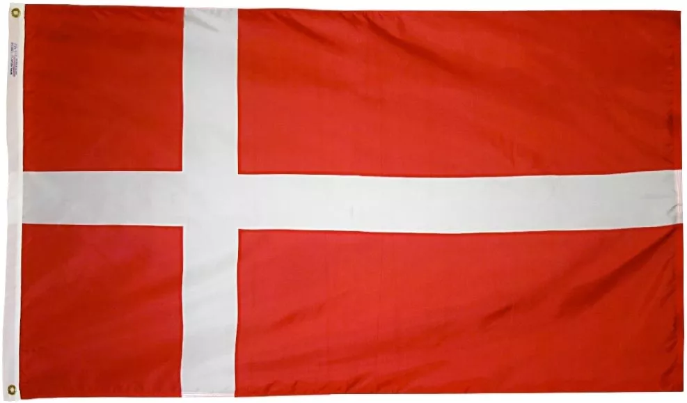 Denmark - 3'X5' Nylon Flag - Nylon, 3' x 5', Without Fringe, Grommets