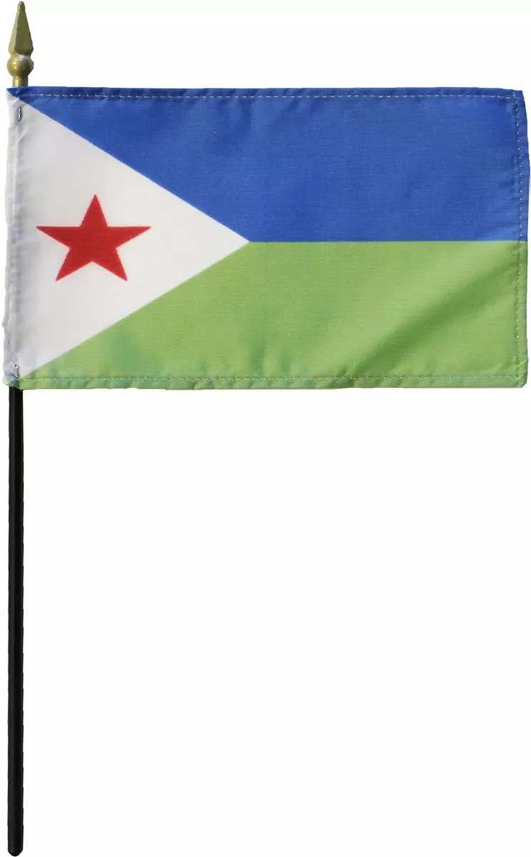 Djibouti - 4"X6" Stick Flag - 4" x 6", Without Fringe