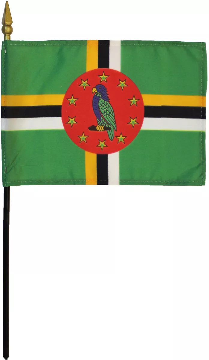 Dominica - 4"X6" Stick Flag - 4" x 6", Without Fringe