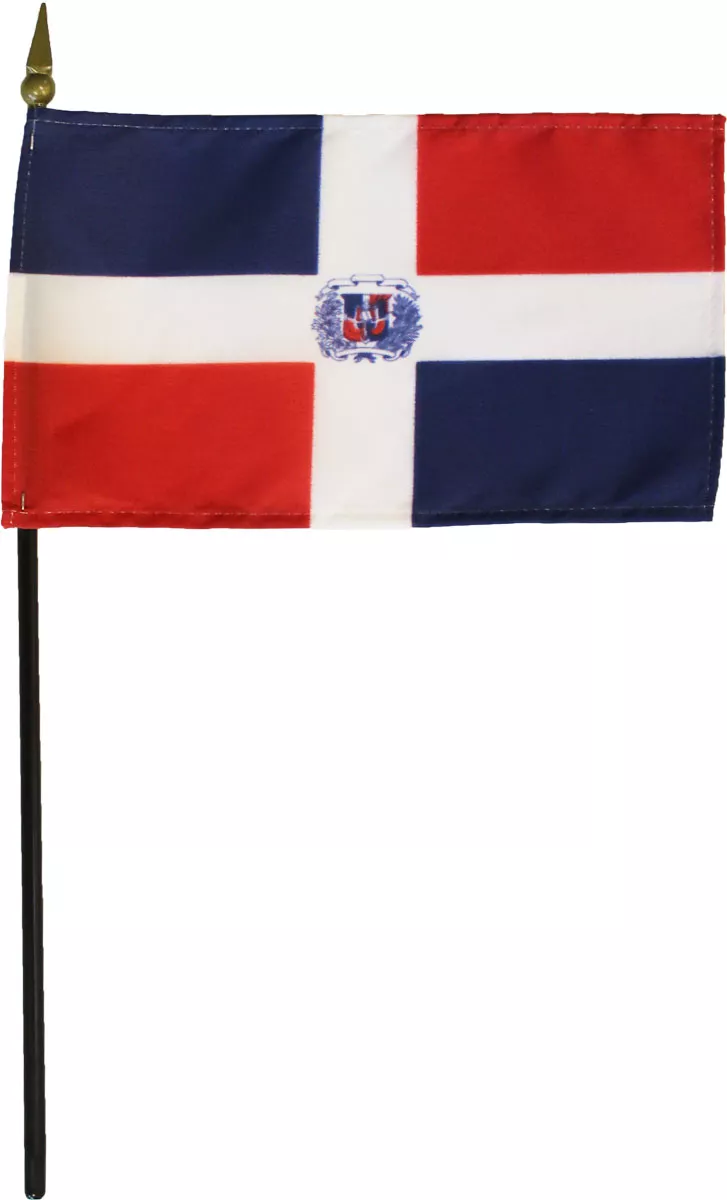 Dominican Republic - 4"X6"  Stick Flag - 4" x 6", Without Fringe