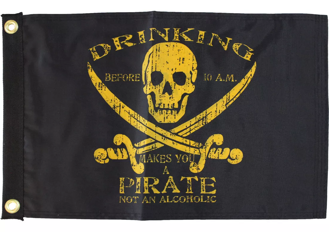 Drinking Before 10 am Makes You a Pirate (Black) - 12"X18" Nylon Flag - Nylon, Without Fringe