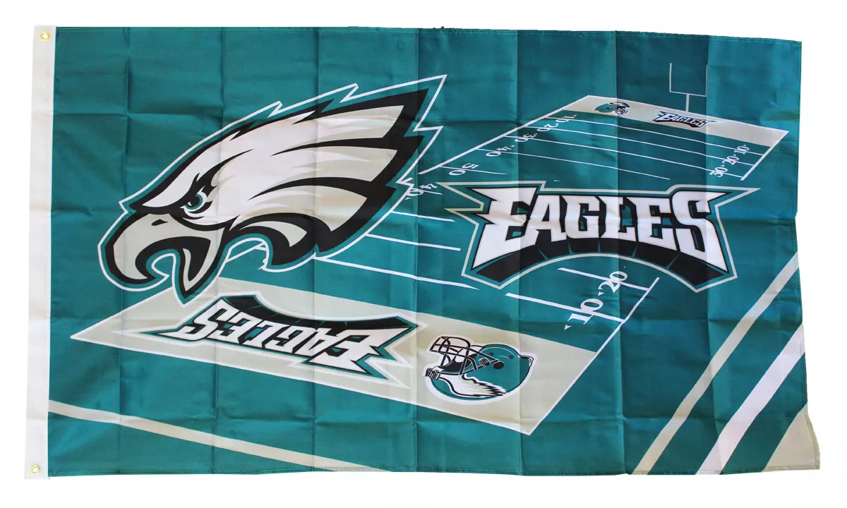 Philadelphia Eagles - 3' x 5' NFL Polyester Flag (Field Design) - Medium Knit Polyester, 3' x 5', Without Fringe, Grommets, Dyed