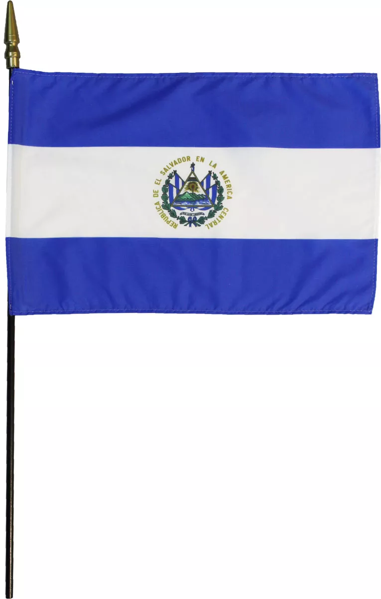 El Salvador - 8"X12" Stick Flag - 8" x 12", Without Fringe