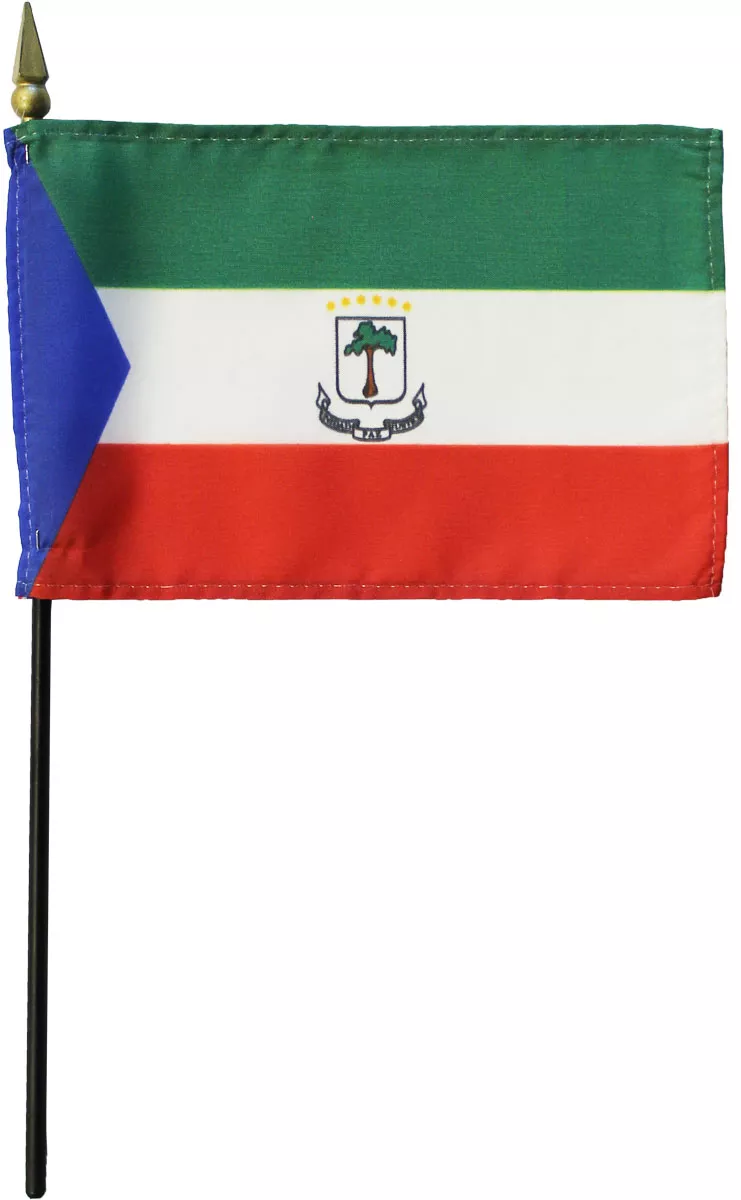 Equatorial Guinea - 4"X6" Stick Flag - 4" x 6", Without Fringe