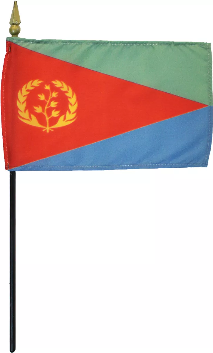 Eritrea - 4"X6" Stick Flag - 4" x 6", Without Fringe