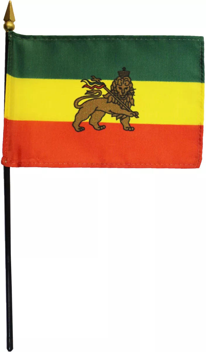 Ethiopia (Lion) - 4"X6" Stick Flag - 4" x 6", Without Fringe