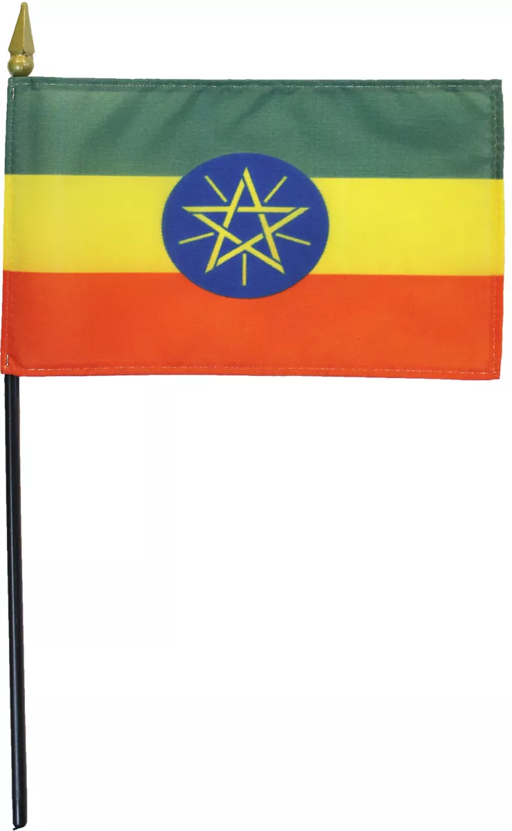 Ethiopia - 4"X6" Stick Flag - 4" x 6", Without Fringe