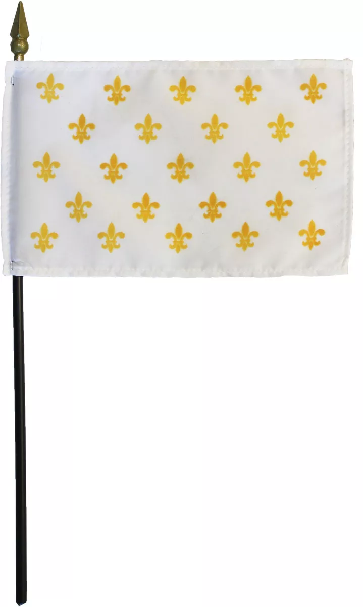 Fleur-de-Lis - 4"X6" Stick Flag (23/white) - 4" x 6", Without Fringe