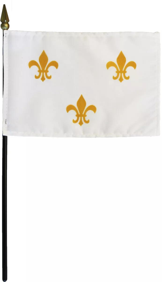  Fleur-de-Lis - 4"X6" Stick Flag (3/White) - 4" x 6", Without Fringe