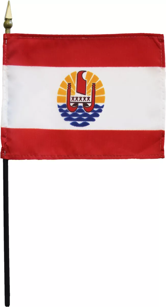 French Polynesia - 4"X6" Stick Flag - 4" x 6", Without Fringe