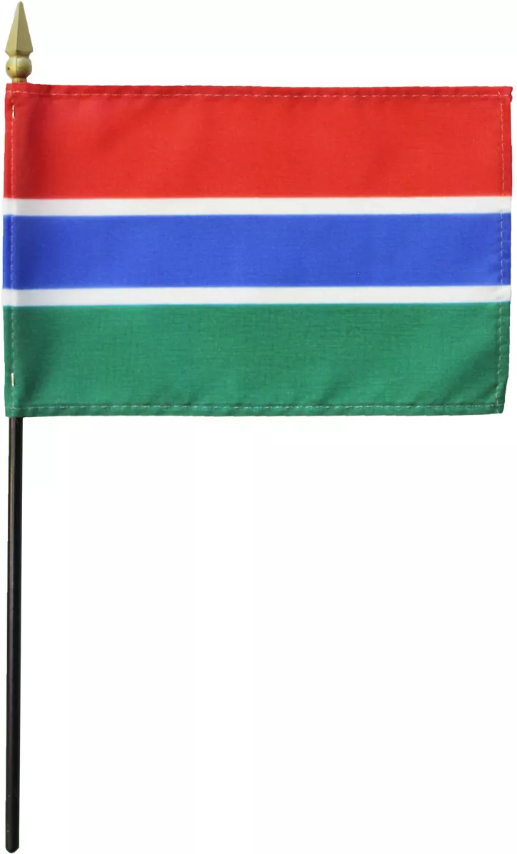 Gambia - 4"X6" Stick Flag - 4" x 6", Without Fringe