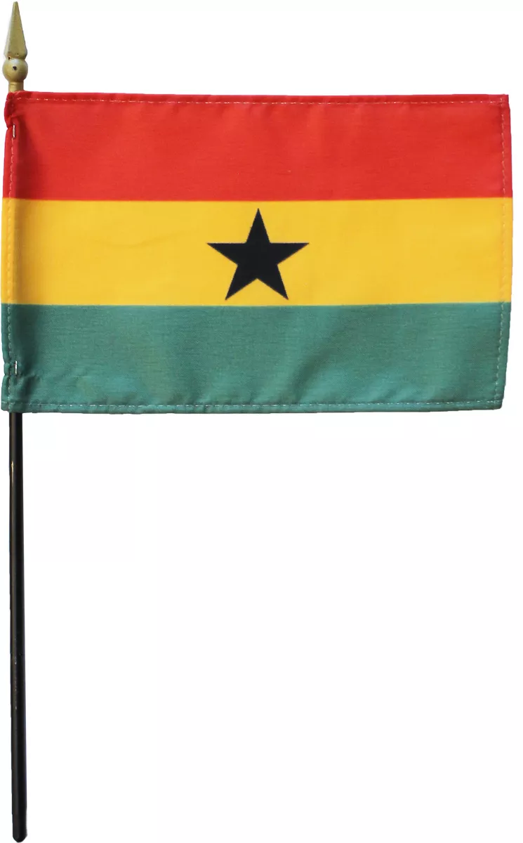 Ghana - 4"X6" Stick Flag - 4" x 6", Without Fringe