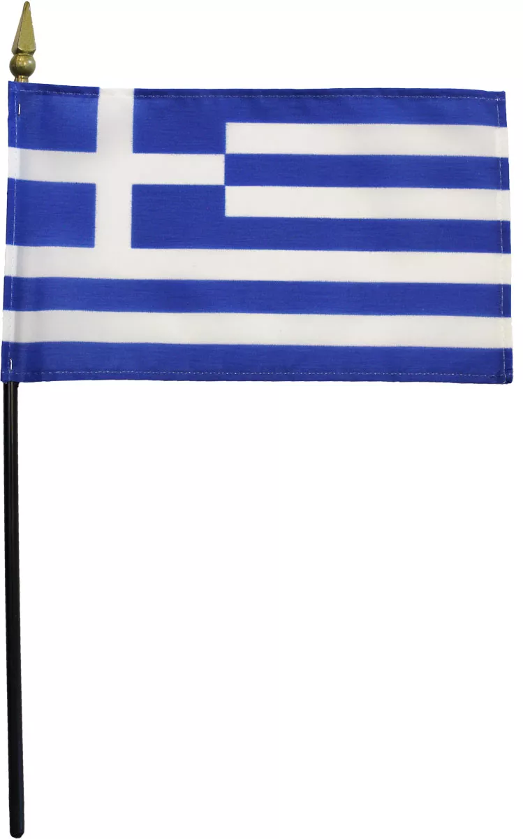 Greece - 4"X6" Stick Flag - 4" x 6", Without Fringe