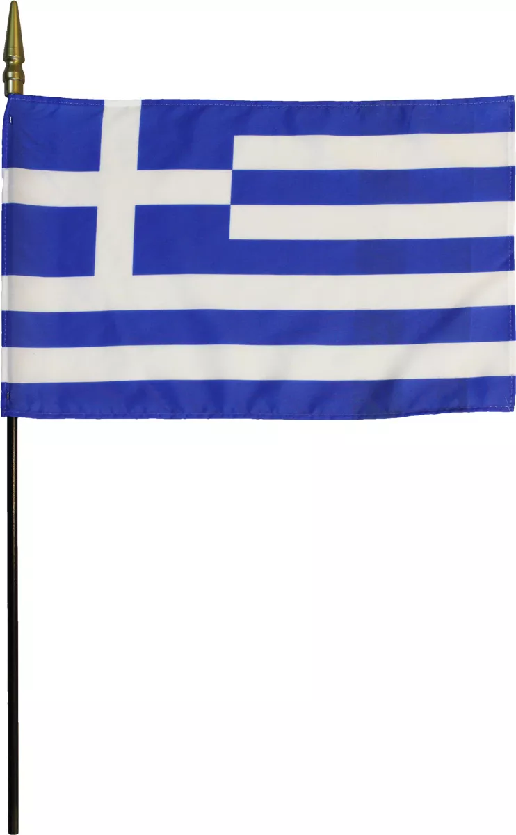 Greece - 8"X12" Stick Flag - 8" x 12", Without Fringe