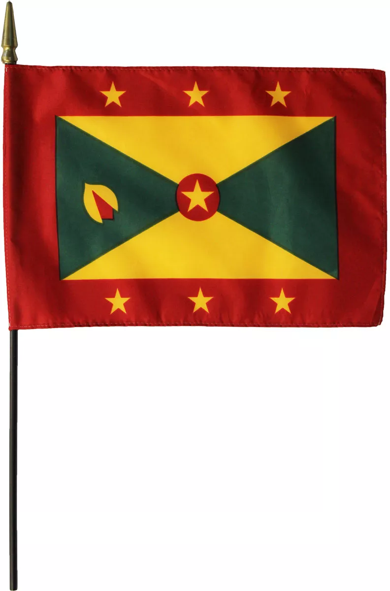 Grenada - 8"X12" Stick Flag - 8" x 12", Without Fringe