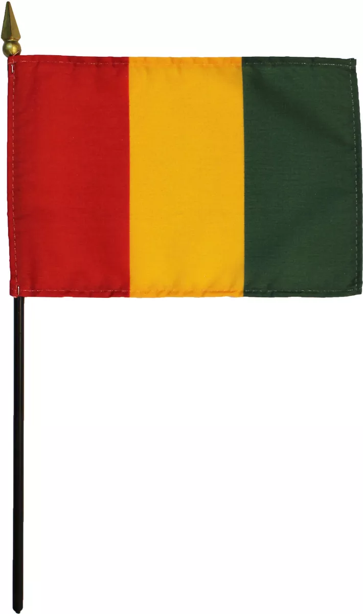 Guinea - 4"X6" Stick Flag - 4" x 6", Without Fringe