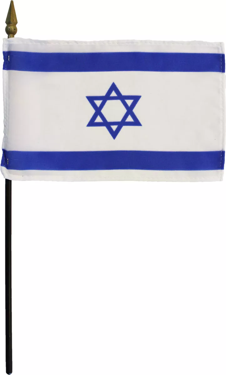 Israel - 4"X6" Stick Flag - 4" x 6", Without Fringe