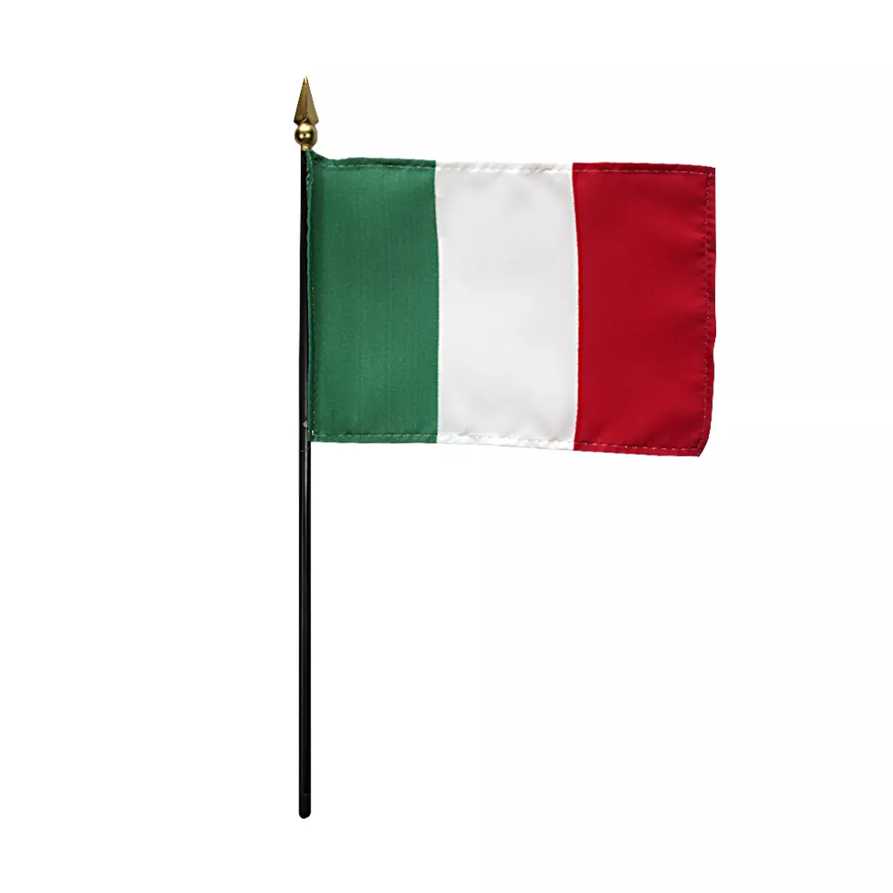 Italy - 4"X6"  Stick Flag - 4" x 6", Without Fringe