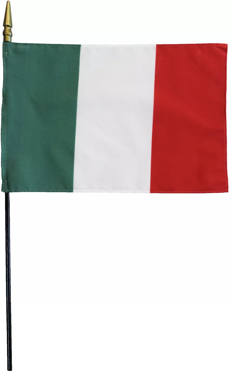 Italy - 8"X12" Stick Flag - 8" x 12", Without Fringe