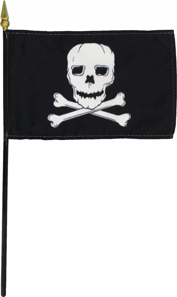 Jolly Roger - 4" x 6"  Stick Flag - 4" x 6", Without Fringe