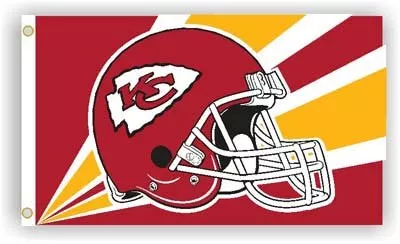 Kansas City Chiefs - 3' x 5' NFL Polyester Flag (Helmet) - Medium Knit Polyester, 3' x 5', Without Fringe, Grommets, Dyed