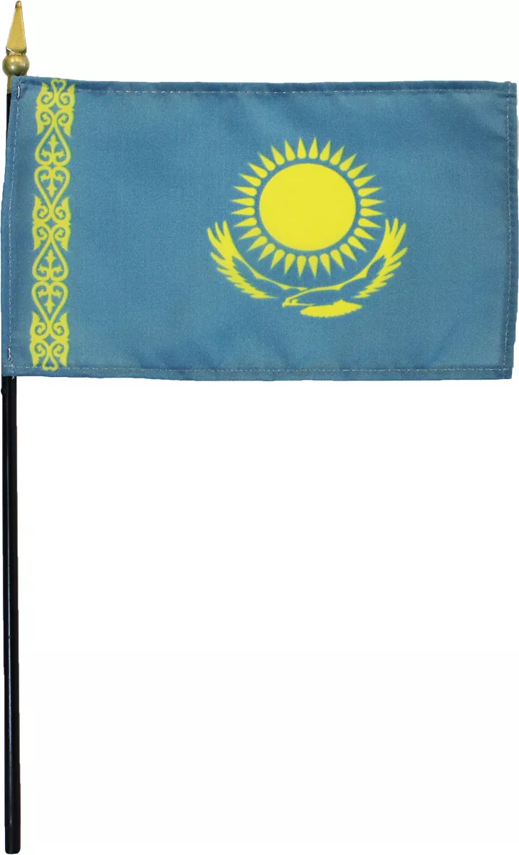 Kazakhstan - 4"X6" Stick Flag - 4" x 6", Without Fringe