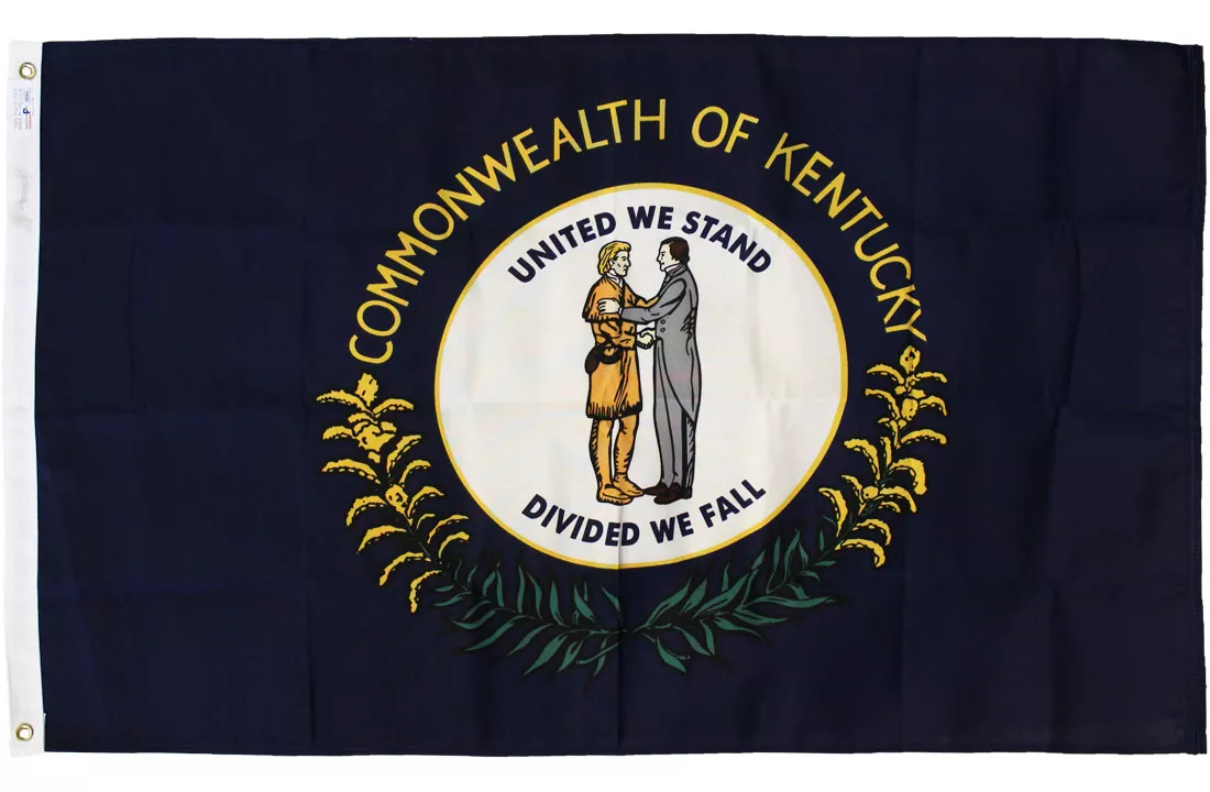 Kentucky - 3'X5' Heavy Duty 2-Ply Polyester Flag - Heavy Duty 2-Ply Polyester, 3' x 5', Without Fringe, Grommets, Dyed, Dyed