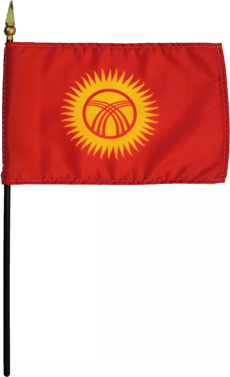 Kyrgyzstan - 4"X6" Stick Flag - 4" x 6", Without Fringe