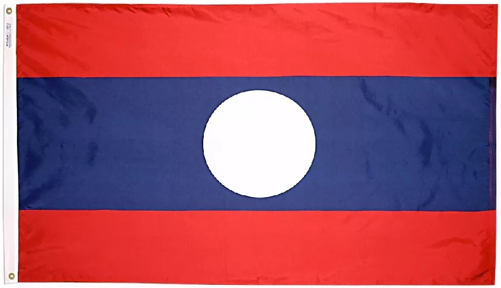 Laos - 3'X5' Nylon Flag - Nylon, 3' x 5', Without Fringe, Grommets