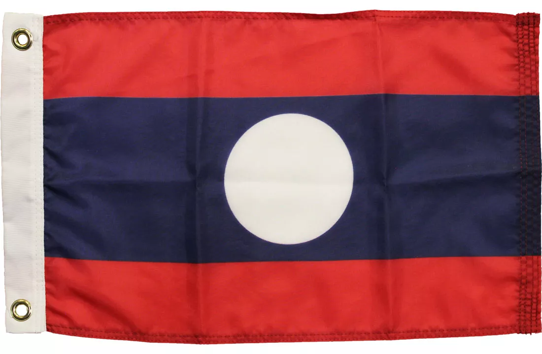 Laos - 12"X18" Nylon Flag - Nylon, Without Fringe, Grommets