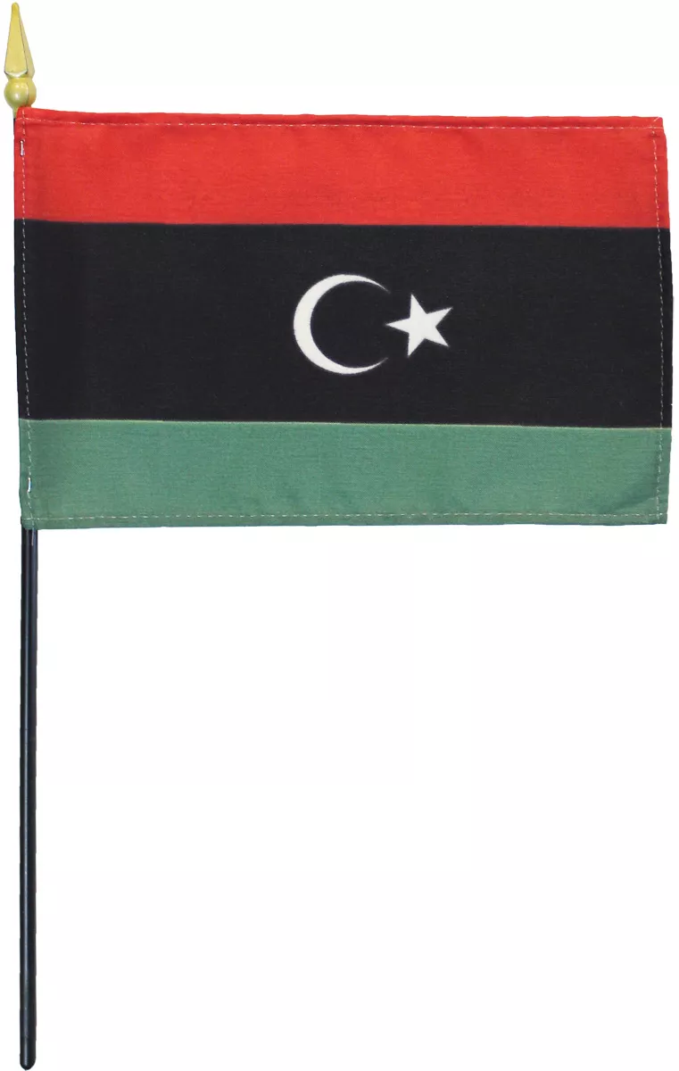 Libya - 4"x6" Stick Flag - 4" x 6", Without Fringe