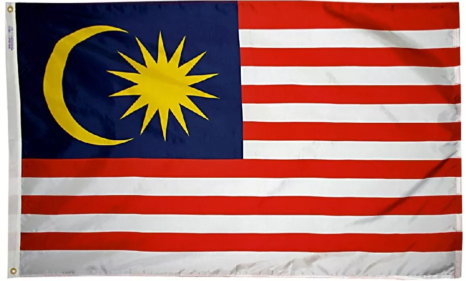 Malaysia - 3'X5' Nylon Flag - Nylon, 3' x 5', Without Fringe, Grommets