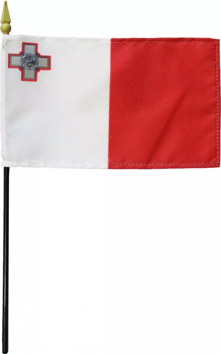 Malta - 4"X6" Stick Flag - 4" x 6", Without Fringe