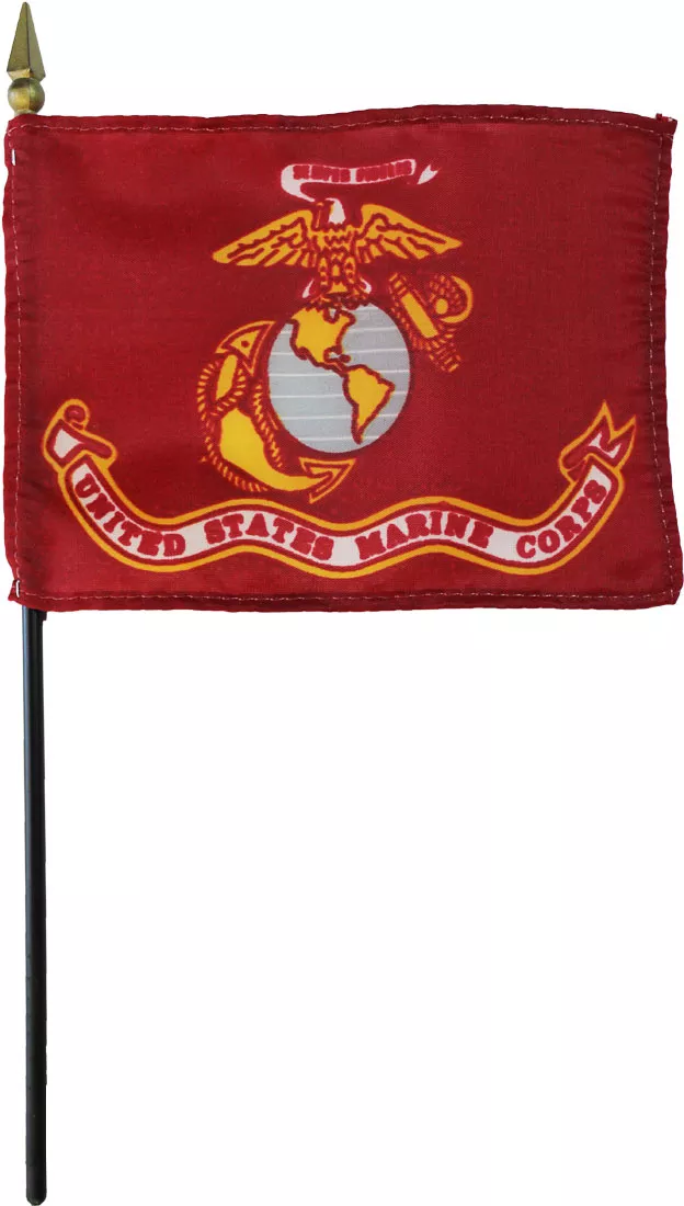 Marines - 4"X6" Stick Flag - 4" x 6", Without Fringe