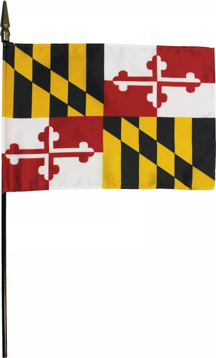 Maryland - 8"X12" Stick Flag - 8" x 12", Without Fringe
