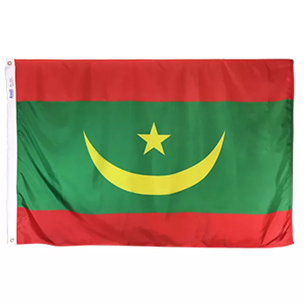 Mauritania - 3'X5' Nylon Flag (2017) - Nylon, 3' x 5', Without Fringe, Grommets