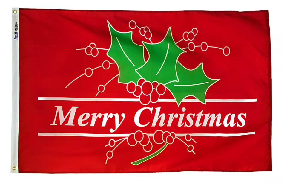 Merry Christmas - 3'X5' Nylon Flag - Nylon, 3' x 5', Without Fringe, Grommets