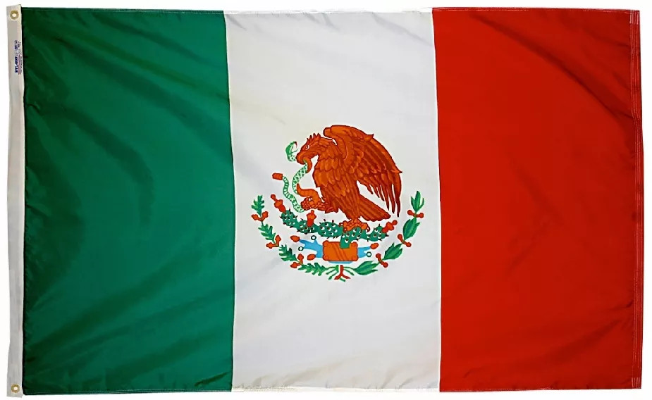 Mexico - 4'X6' Nylon Flag - Nylon, Without Fringe, Grommets
