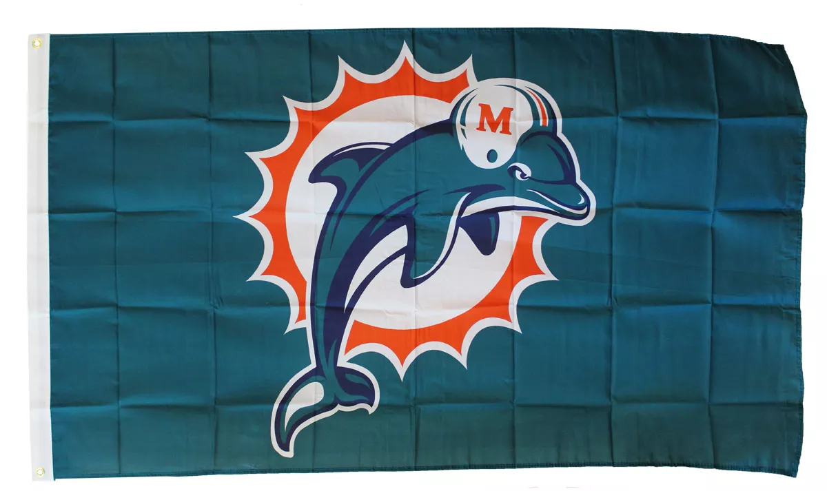 Miami Dolphins - 3' x 5' NFL Polyester Flag (Logo Design) - Medium Knit Polyester, 3' x 5', Without Fringe, Grommets, Dyed